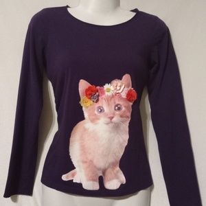 Cute Ginger cat long sleeve purple shirt